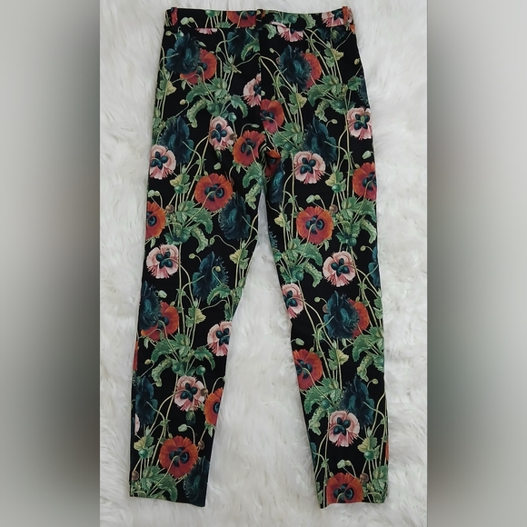 H&M Black Poppy Floral Print Trouser Pant - Picture 7 of 11